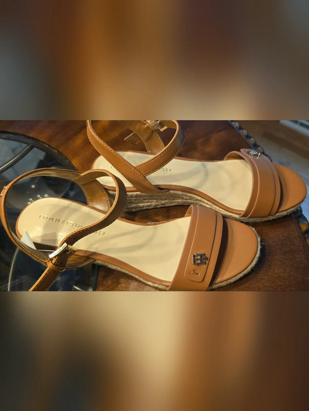 Tommy Hilfiger NWT Tan Espadrille Wedge Sandals, Sz. 8